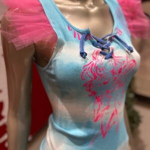 ⚡️BARBARELLA Queen of the Galaxy soft TieDye graffiti tulle lace-up keyhole t M